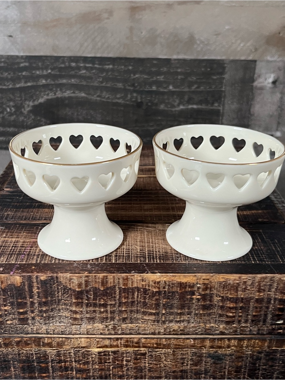 Vintage Lenox Heart Collection Gold Trim Cut Out Hearts Candlestick Holders